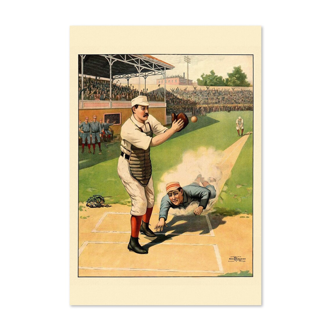 1897 Baseball Home Plate Sliding Action Vintage Sports Poster