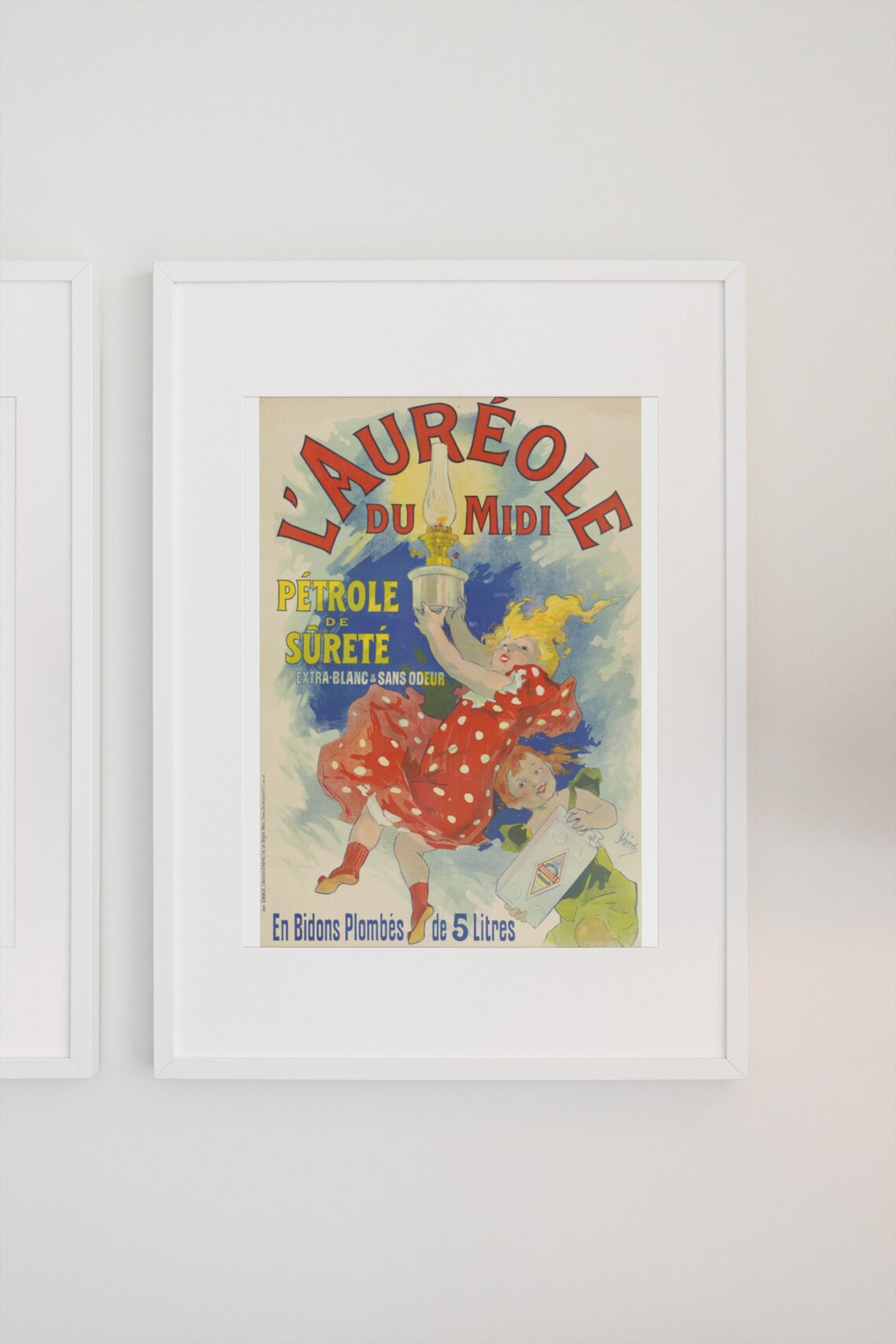 L Aureole Du Midi Cheret Oil Lamp Girl Vintage French Poster - Image 3