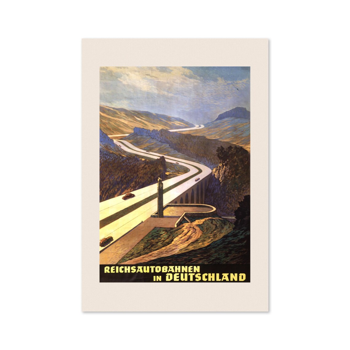Reichsautobahnen in Deutschland Vintage Highway Travel Poster