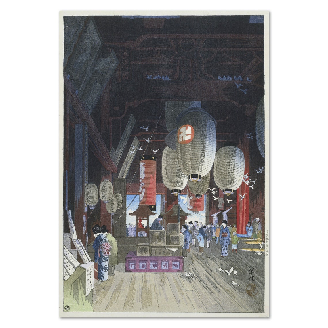 Narazaki Eisho Asakusa Kannon Temple Interior 1932 Japanese Poster