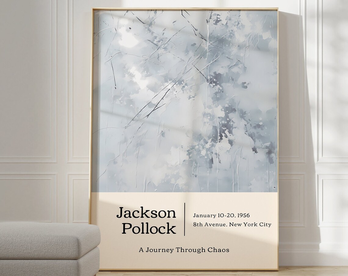Jackson Pollock 1956 Exhibition Pale Gray Chaos Abstract Poster