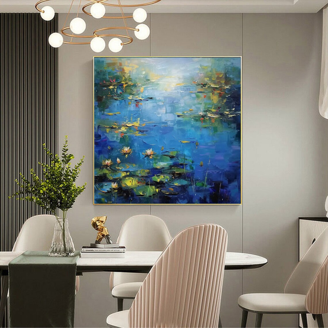 Abstract Water Art Blue Ocean Lake With Lilies - Image 2