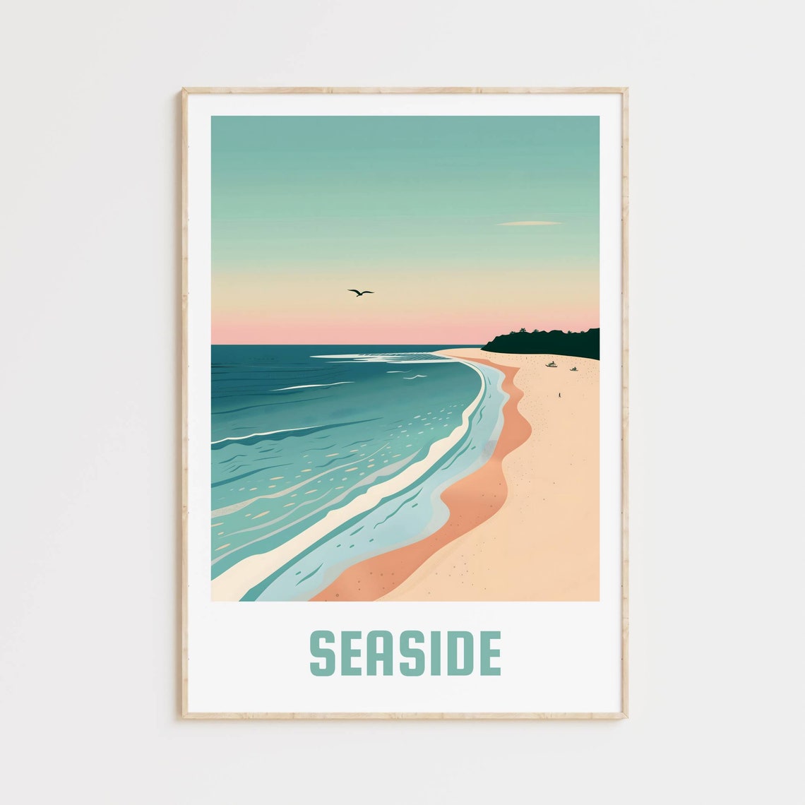 Seaside Sunset Beach Waves Retro Coastal Holiday Travel Poster