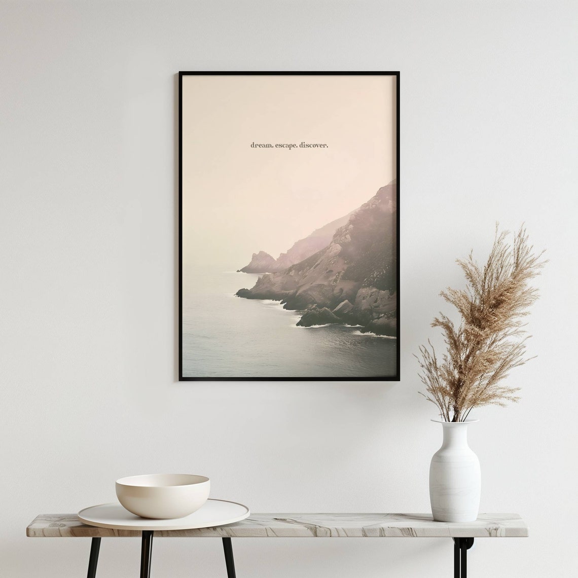 Dream Escape Discover Misty Rocky Coast Wanderlust Quote Poster - Image 4