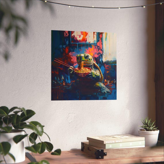 Maximalist Eclectic Ramen Hipster Turtle Poster Print Bold Altered Animal Portrait Fantasy Fun Colorful Renaissance Rustic Art