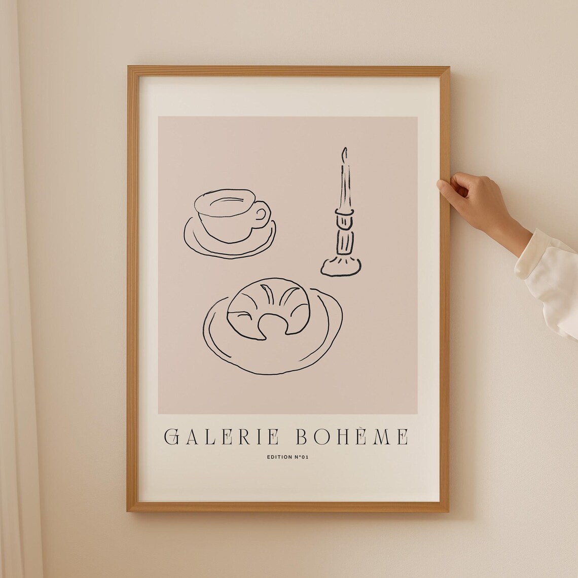 Galerie Boheme Coffee Cup Croissant Candle Parisian Sketch Poster