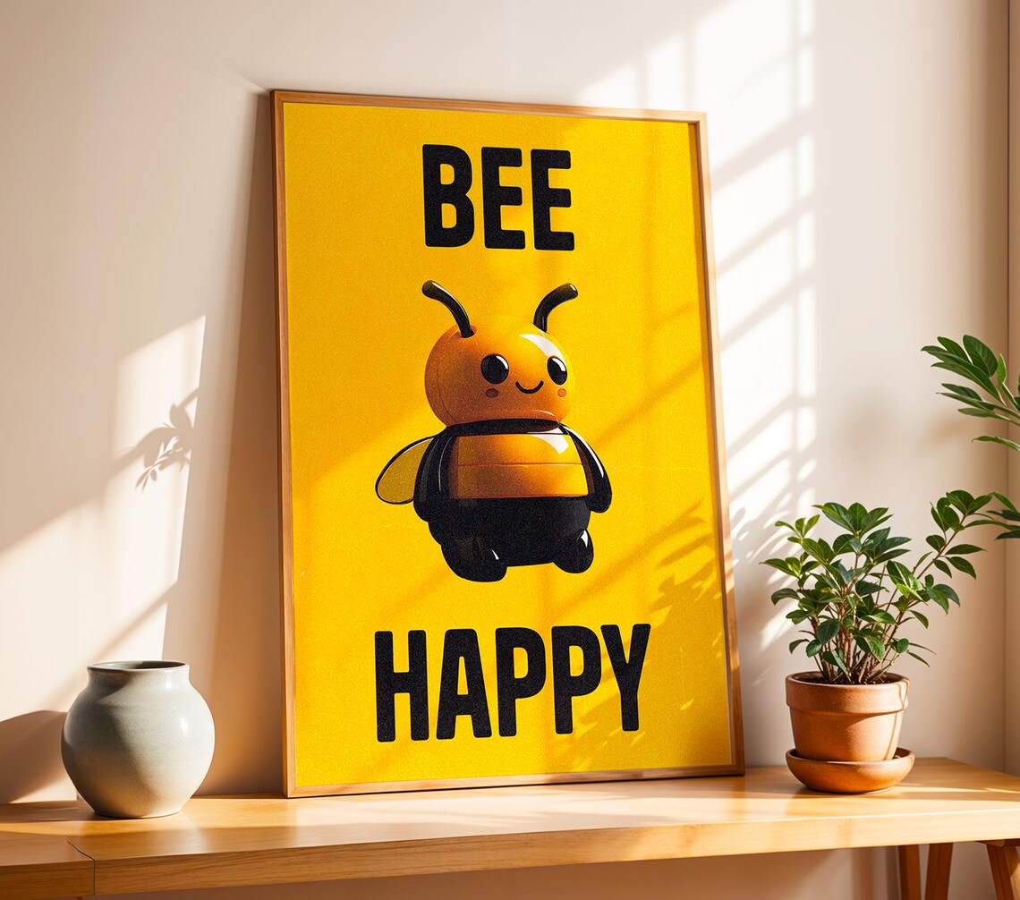 Bee Happy Retro Vintage Poster, Cute Typography - Image 3