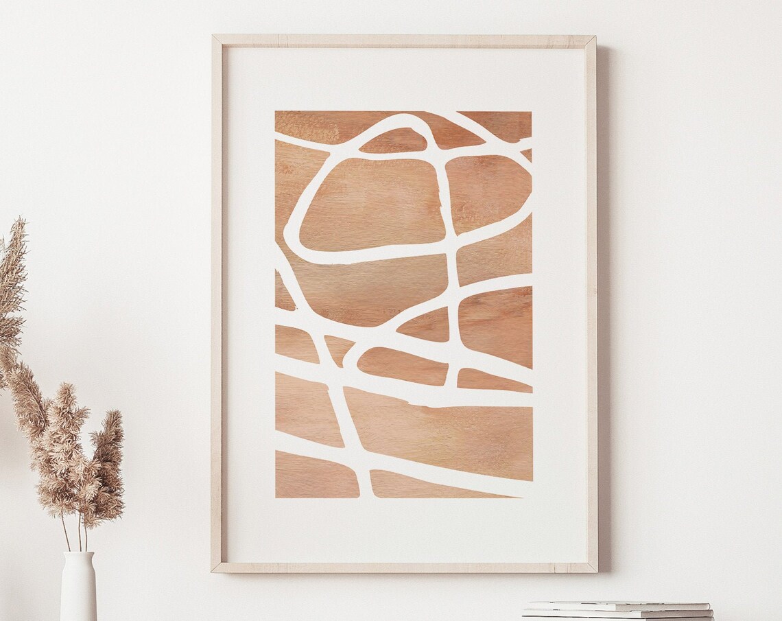 Terracotta Watercolor with White Organic Lines Abstract Poster