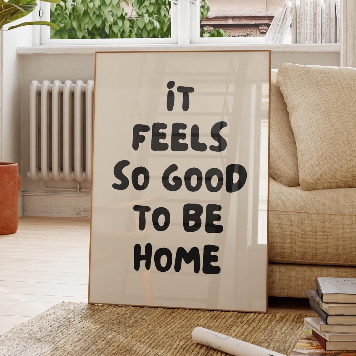 It Feels So Good To Be Home Black Bubble Letters Minimalist Poster