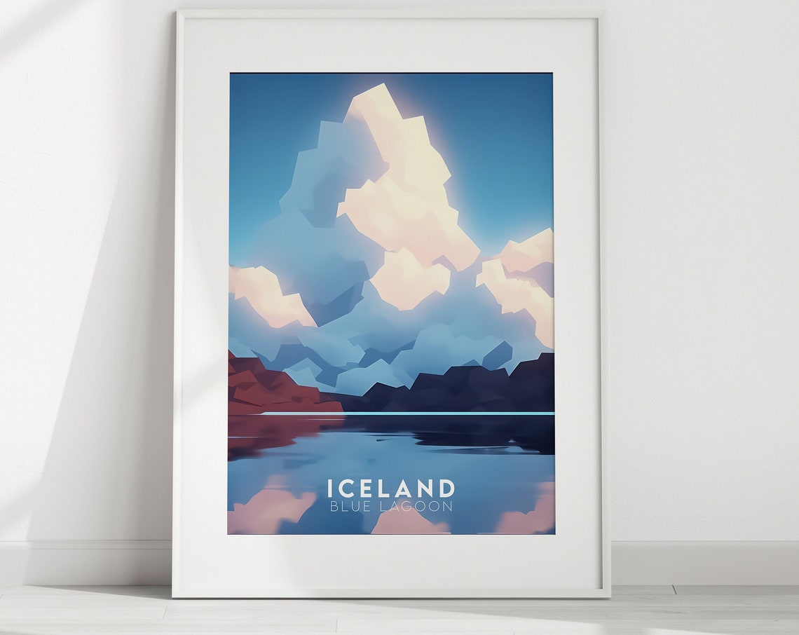 Iceland Blue Lagoon Dreamy Clouds Modern Travel Poster Artwork