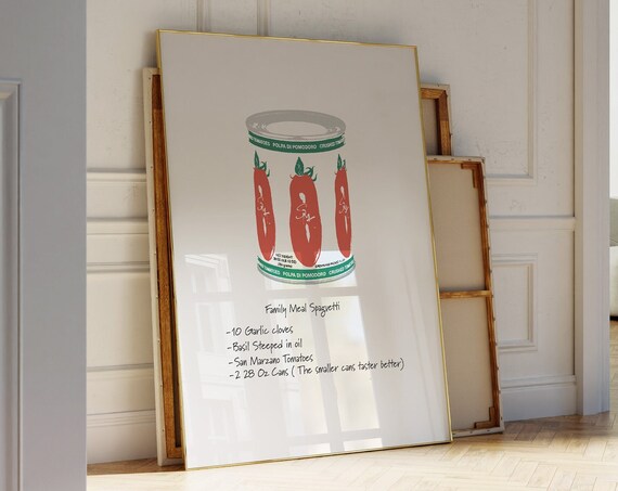 Family Meal Spaghetti Poster Kitchen Print Minimalist Food The Bear I Love You Dude Poster Cute Kitchen Wall Art