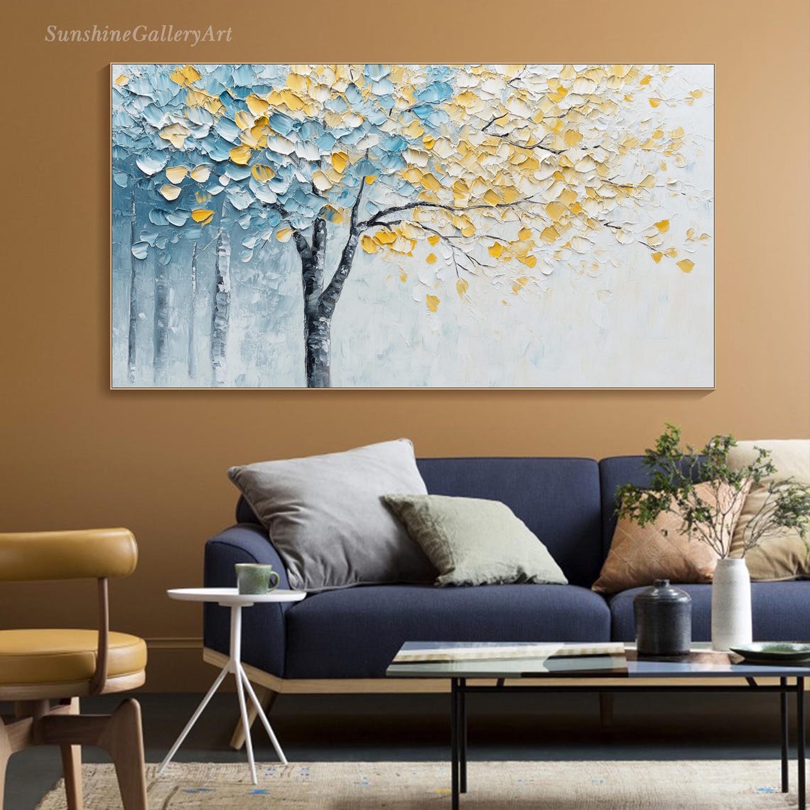 Blue And Yellow Abstract Tree Sculpted Petal Canopy Art Poster - Image 3