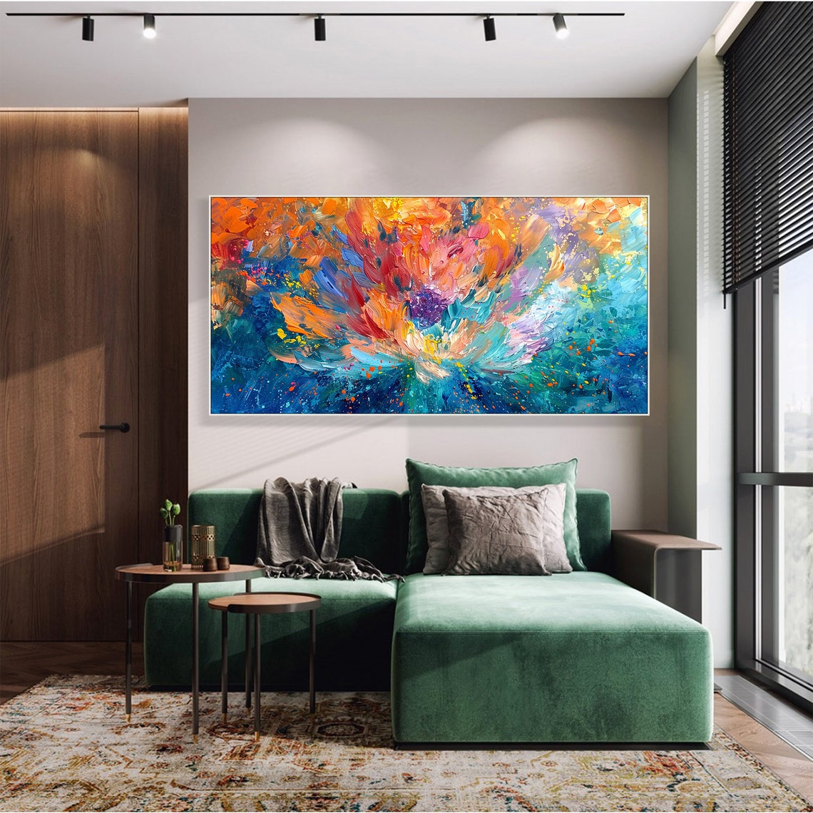 Vibrant Abstract Flower Burst In Orange Pink And Blue Poster - Image 3