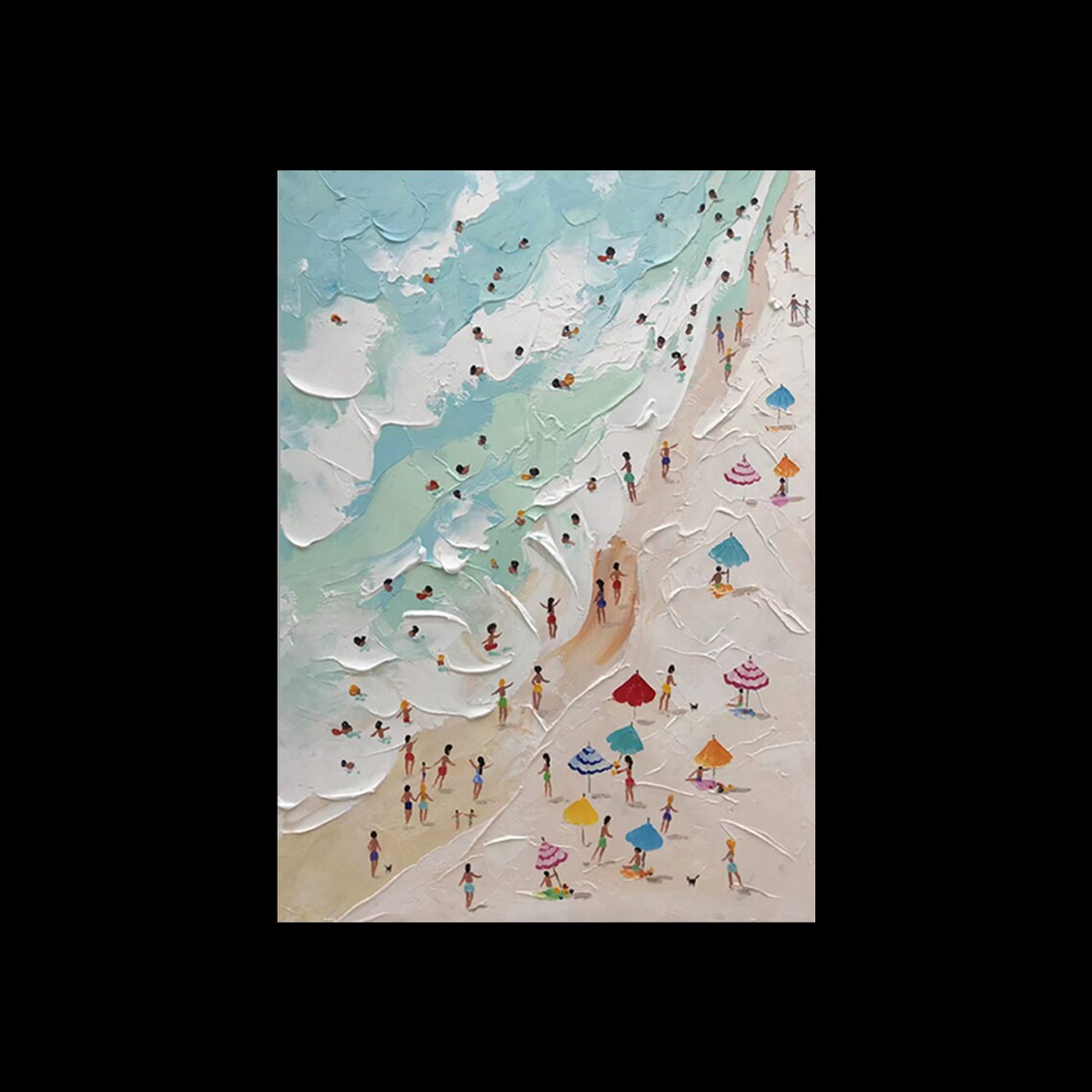 Happy Coast Swimming Painting, Summer Shore Scene Art Print - Image 2