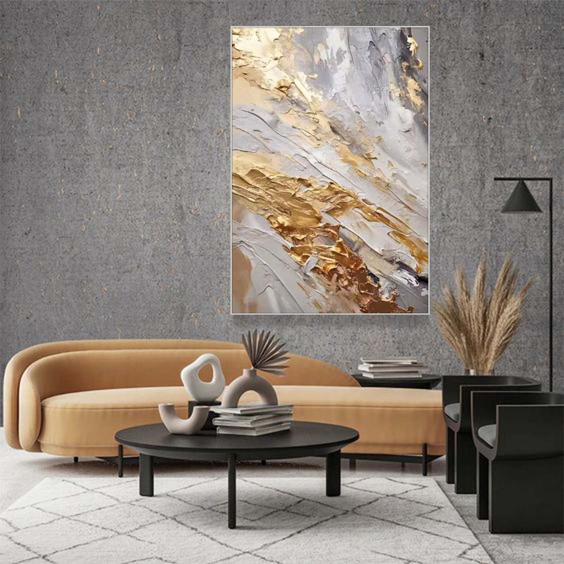 Elegant Gold And White Abstract Marble Texture Art Canvas Poster - Image 2