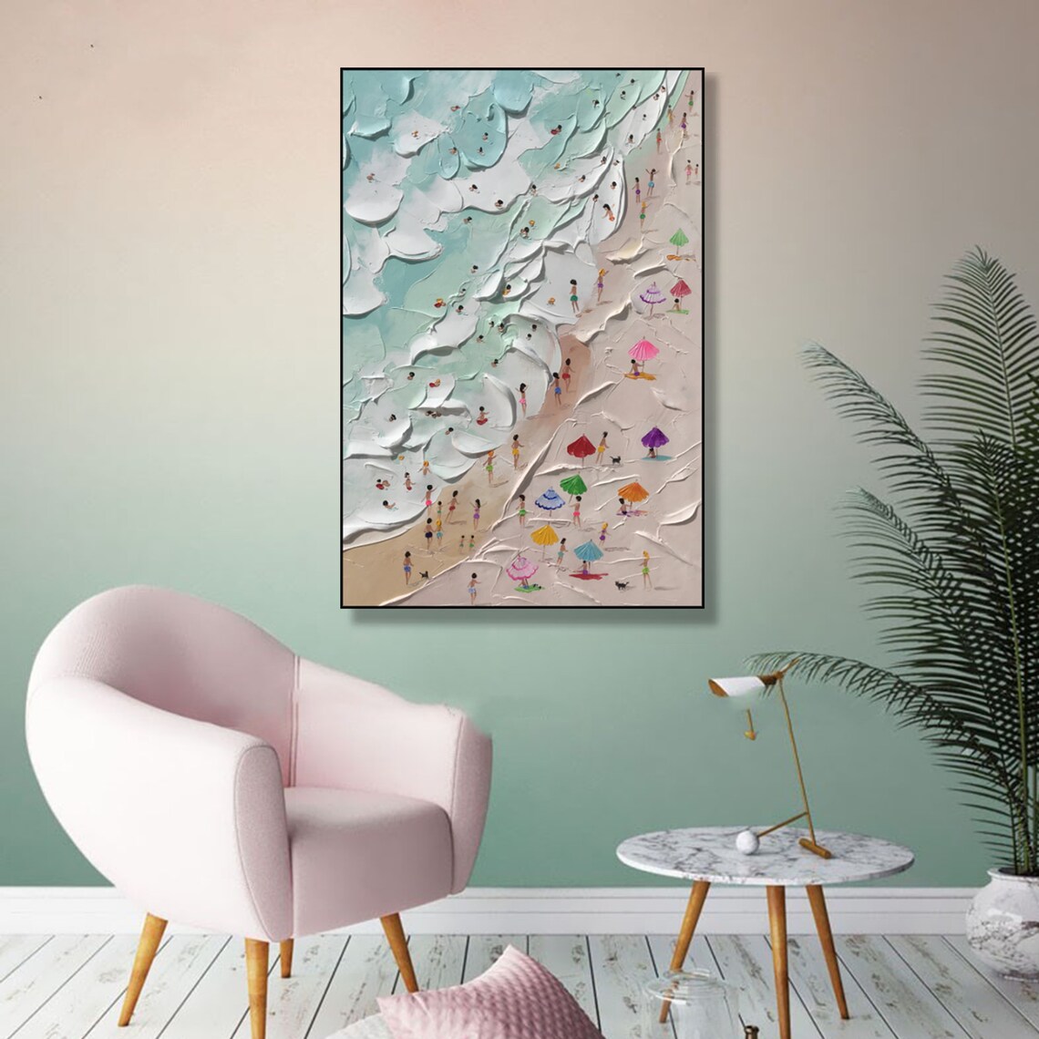 Happy Coast Painting, Summer Coastal Wall Art - Image 3