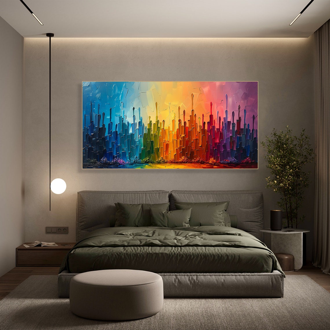 Rainbow Gradient Abstract City Skyline Sunset Colors Art Poster - Image 3