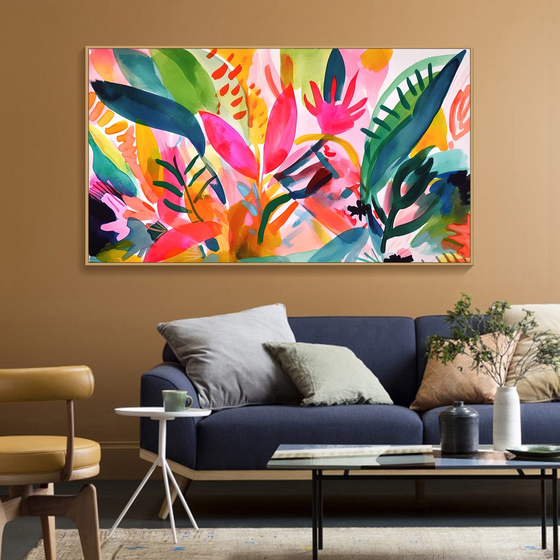 Bold Tropical Leaves In Pink Green Orange Abstract Art Poster - Image 3