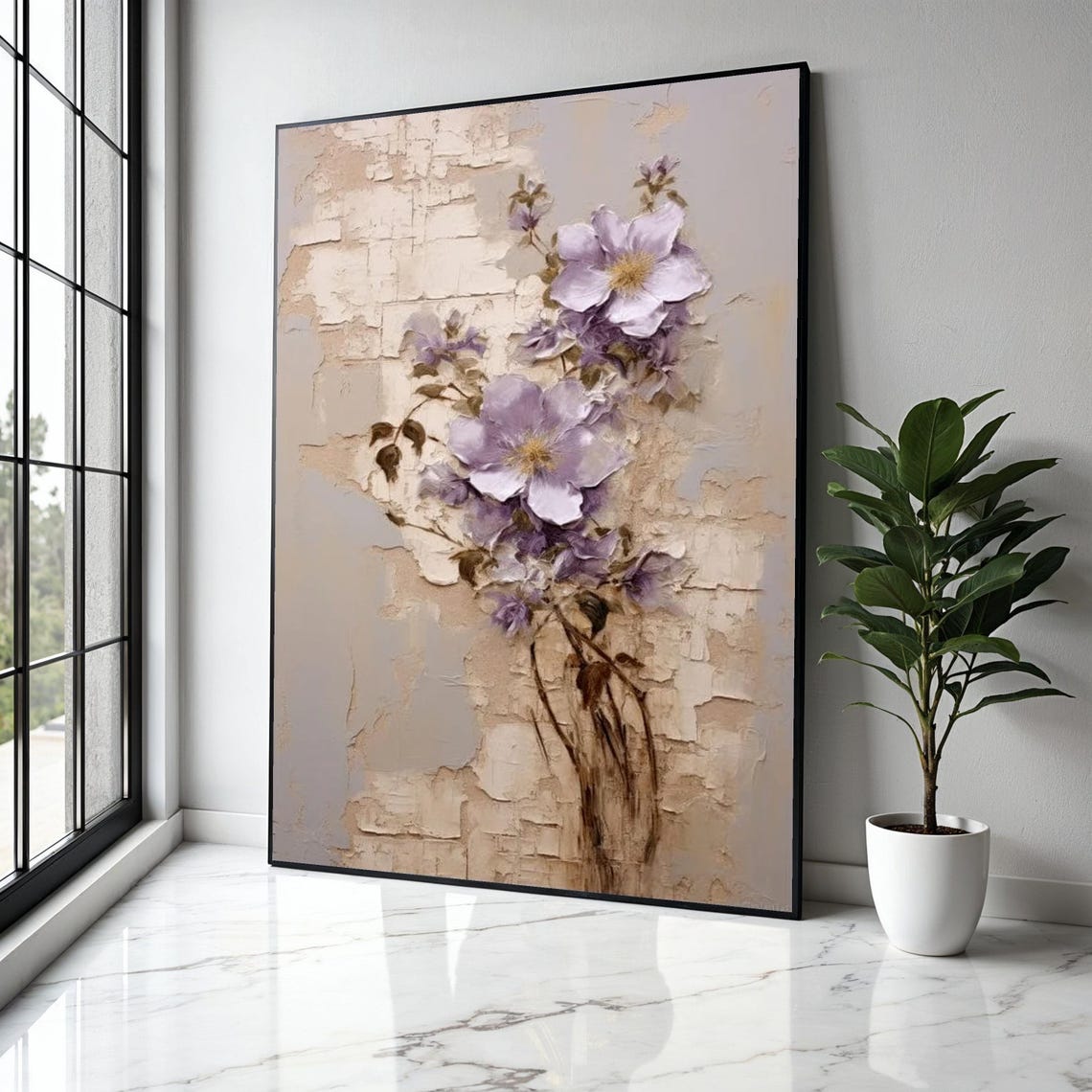 Lavender Blossoms on Cracked Plaster Soft Romantic Floral Art Poster