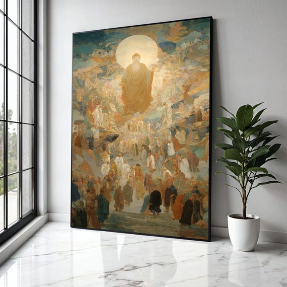 Illuminated Buddha Ascension Canvas Spiritual Religious Wall Art Meditation Decor Zen Buddhist Gift Home Print