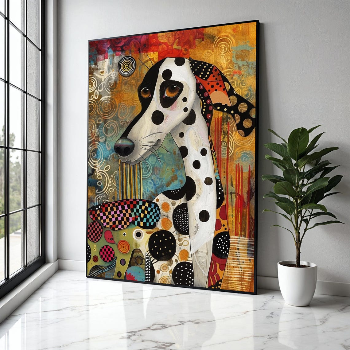 Colorful Abstract Dalmatian Dog Portrait With Bold Patterns Art Poster