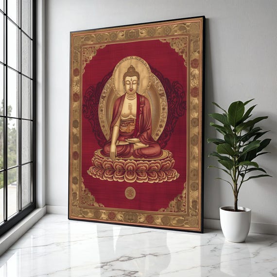 Meditative Buddha Canvas Wall Art Spiritual Zen Decoration Mandala Painting Asian Inspired Home Decor Gift Print