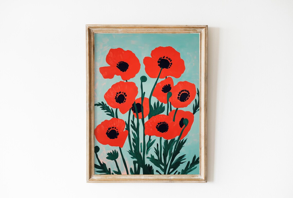 Poppy Art Print, Vintage Minimalist Botanical Poster
