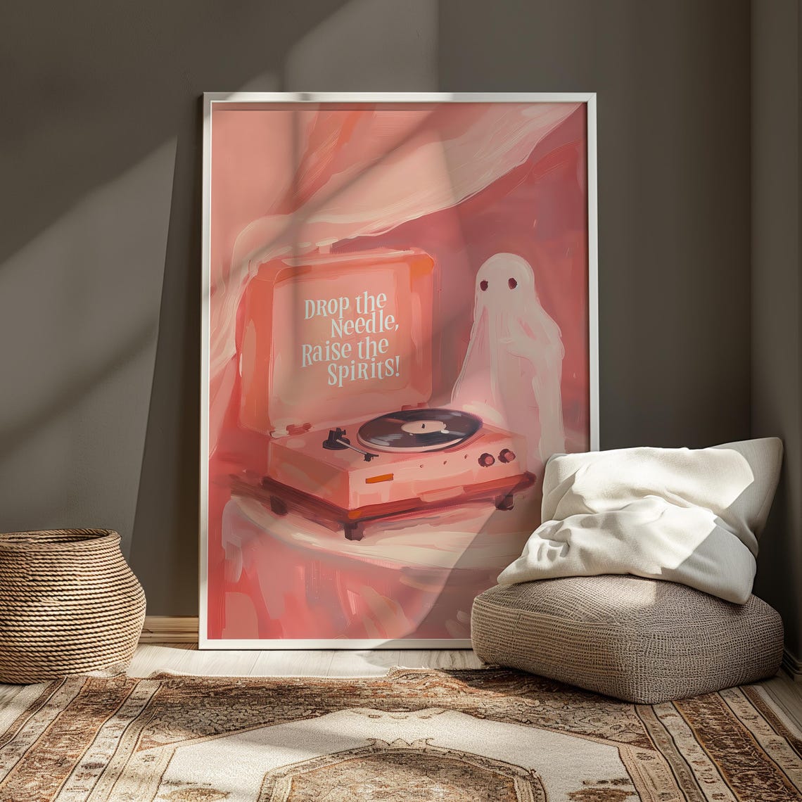 Drop The Needle Ghost Record Player Pink Halloween Music Poster - Image 2