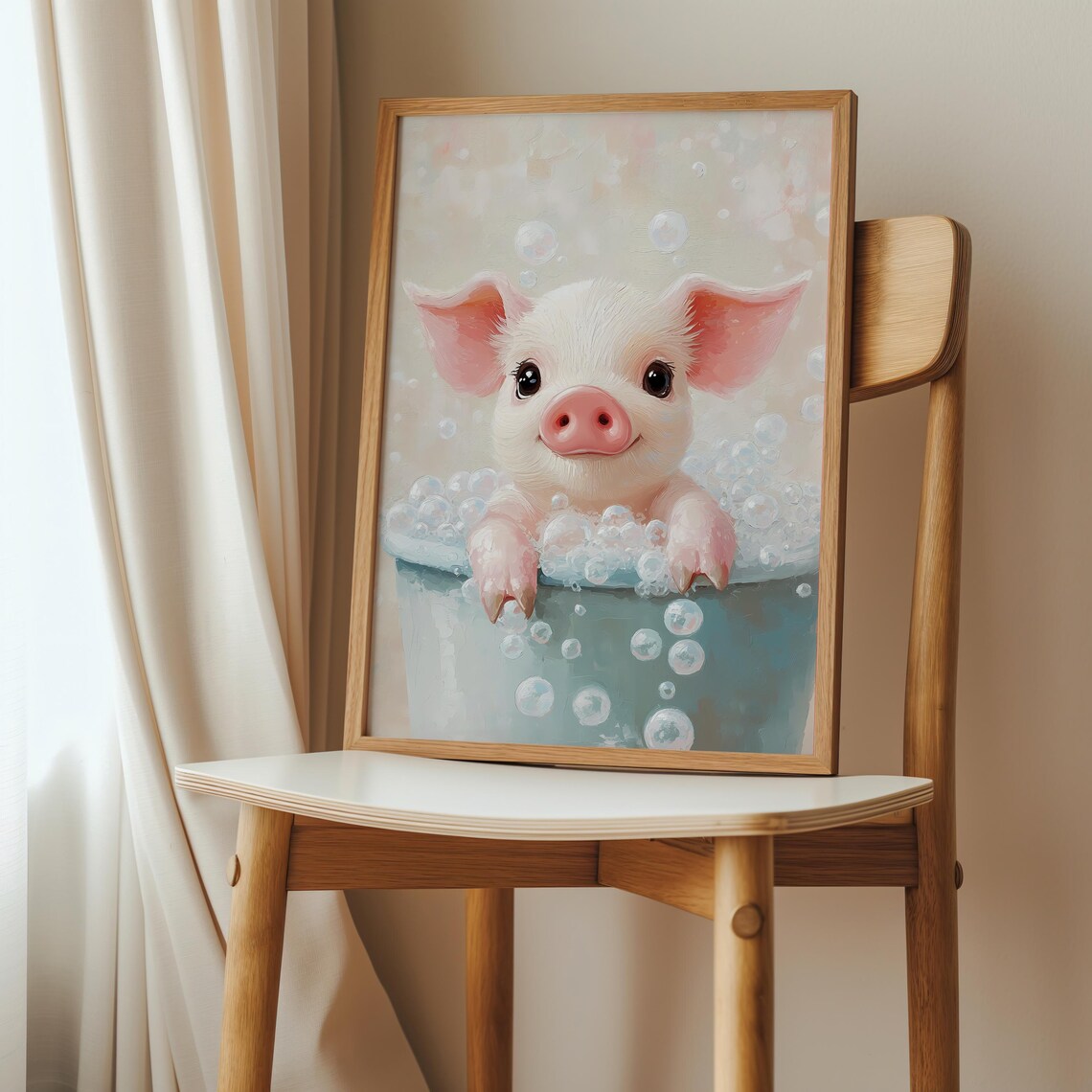 Pink Pig Bubble Bath, Vintage Bathtub Art Print - Image 3
