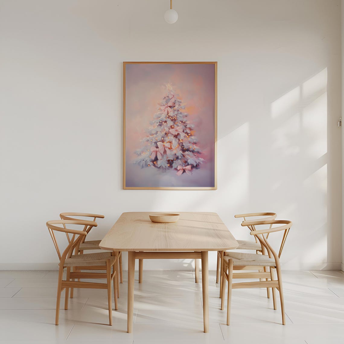 White Pink Christmas Tree with Satin Bows and Warm Lights Poster - Image 3