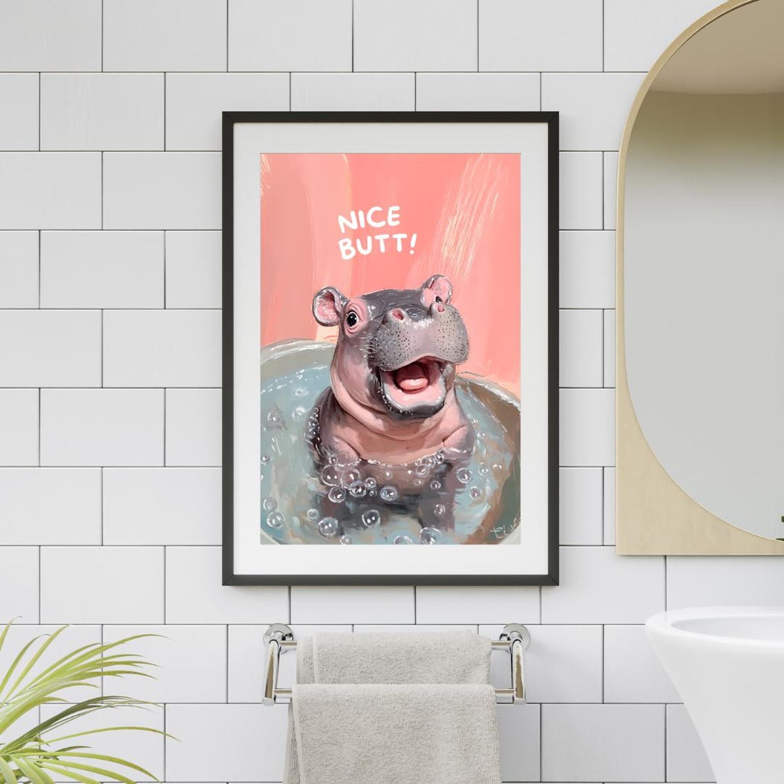Nice Butt Funny Baby Hippo In Bubble Bath Pink Quote Art Poster - Image 3