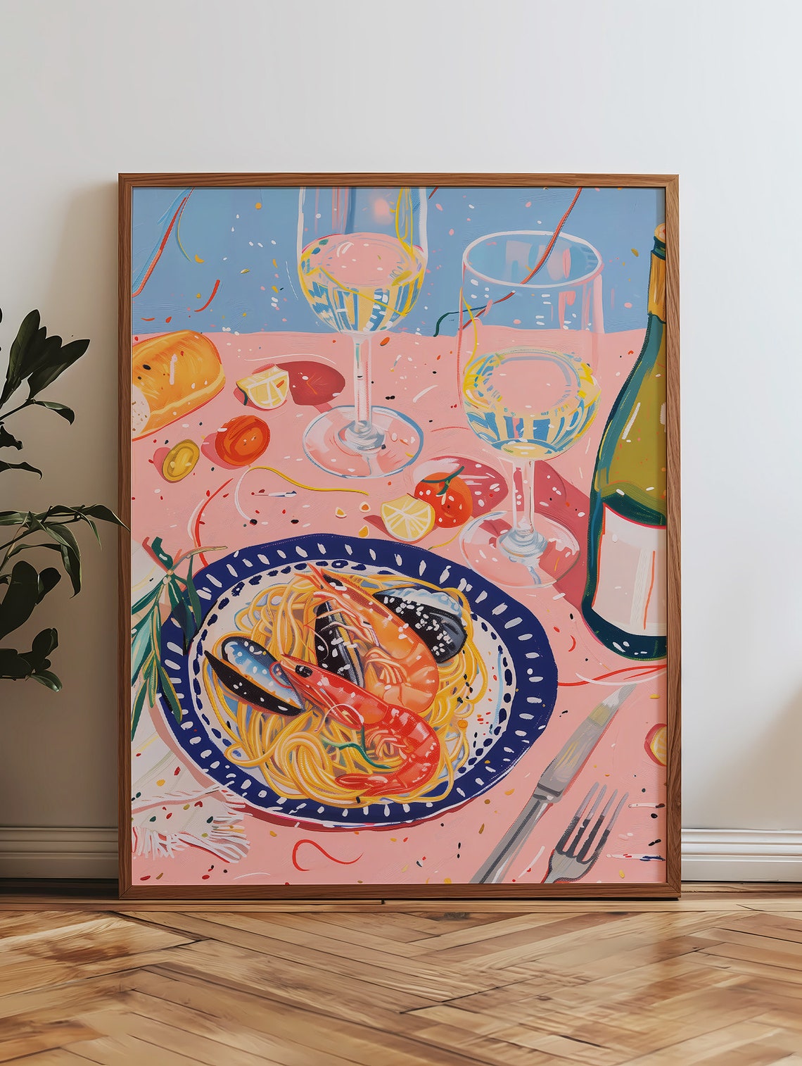 Seafood Pasta Shrimp Mussels Pink Italian Table Food Art Poster - Image 4