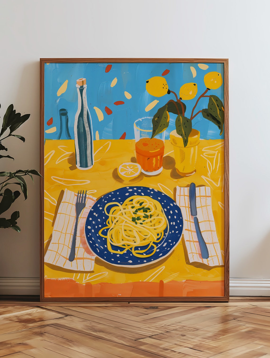 Pasta And Lemon Bright Yellow Italian Kitchen Food Decor Wall Art - Image 4