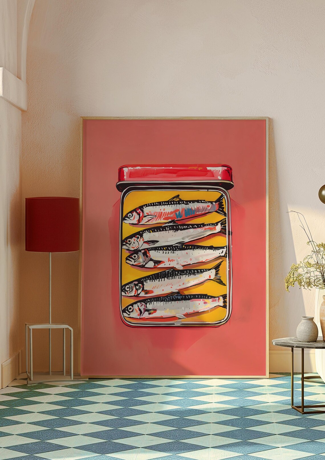 Pastel Pink Sardines Vintage Kitchen Art Print - Image 2