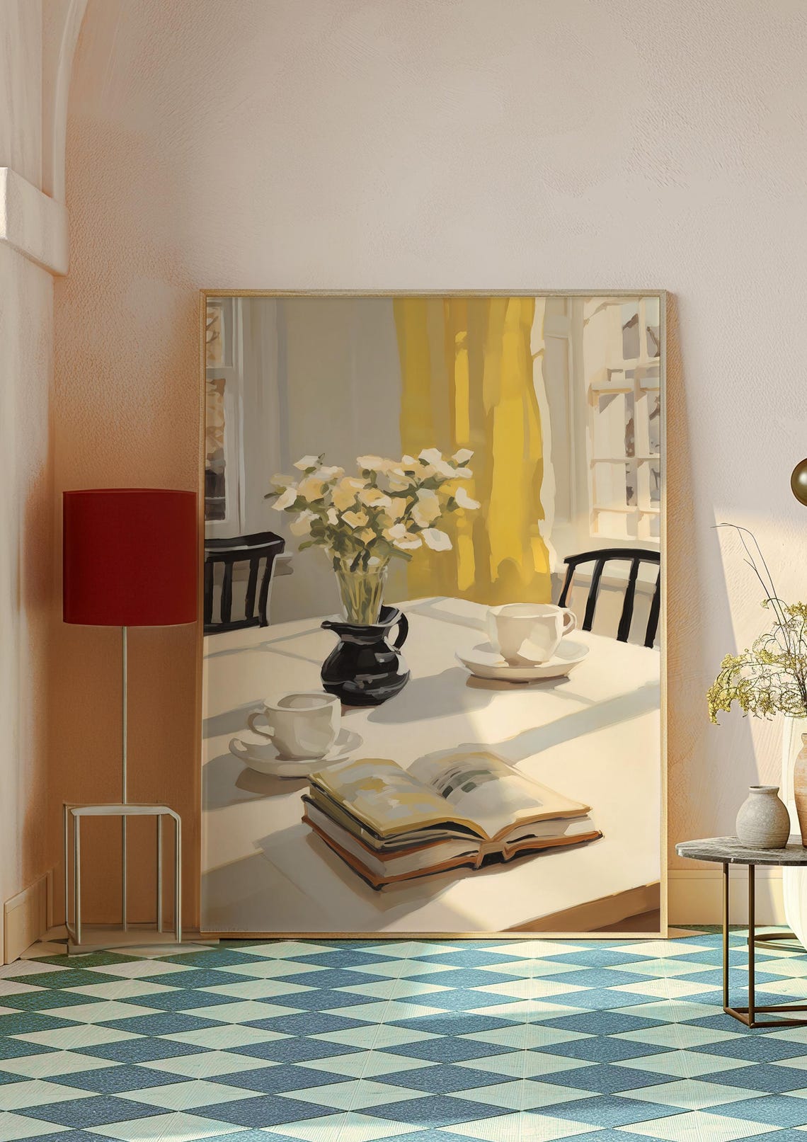 Coffee And Books Pastel Art Print, Soft Yellow - Image 2