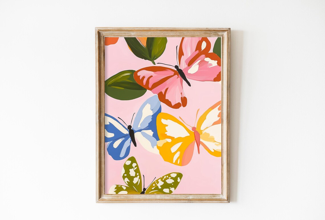 Pink Butterflies Vintage Retro Butterfly Poster