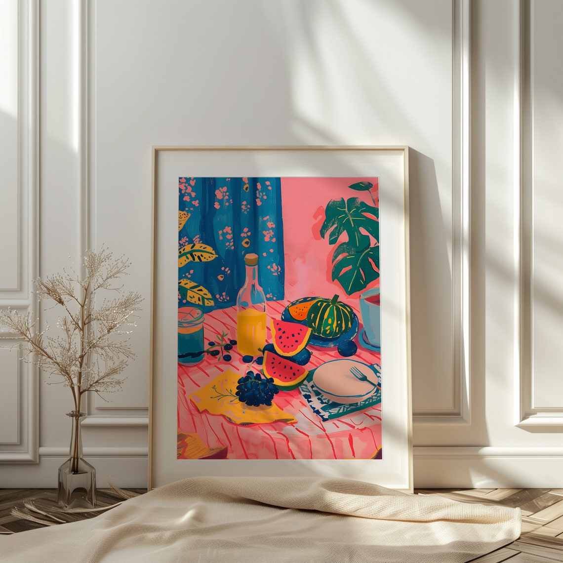 Watermelon Summer Fruit Flatlay Vivid Pink Tropical Kitchen Art Poster - Image 4