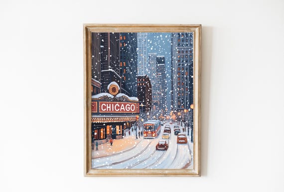 Vintage Theatre Christmas Chicago Travel Poster