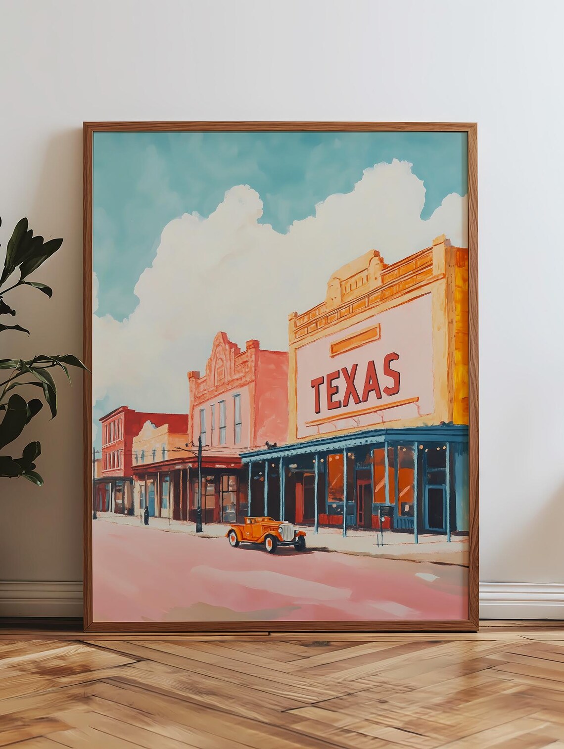 Retro Texas Vintage Travel Poster, Soft Pink Landscape - Image 2