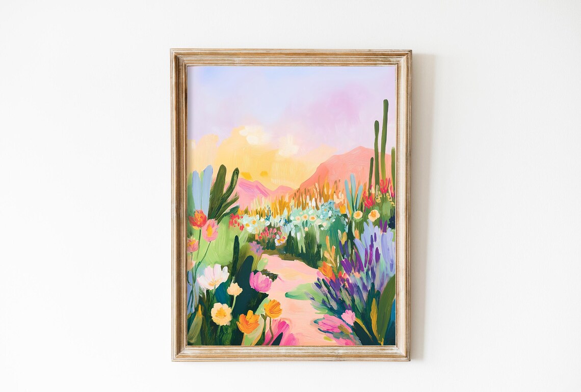 Abstract Western Desert Cactus Print, Retro Poster