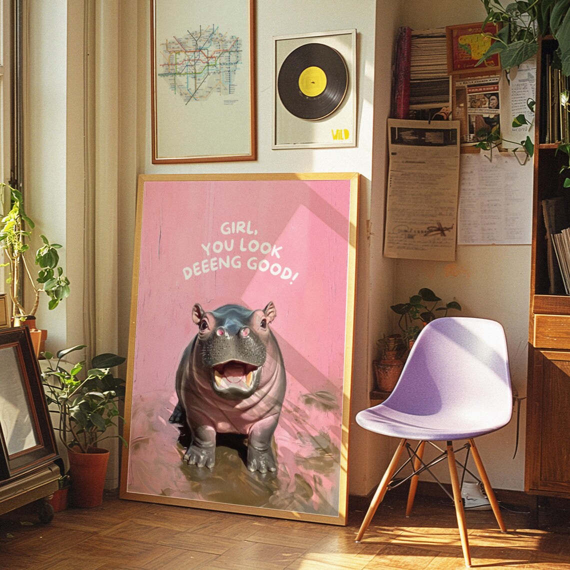 Girl You Look Deeeng Good Funny Baby Hippo Pink Quote Art Poster - Image 2