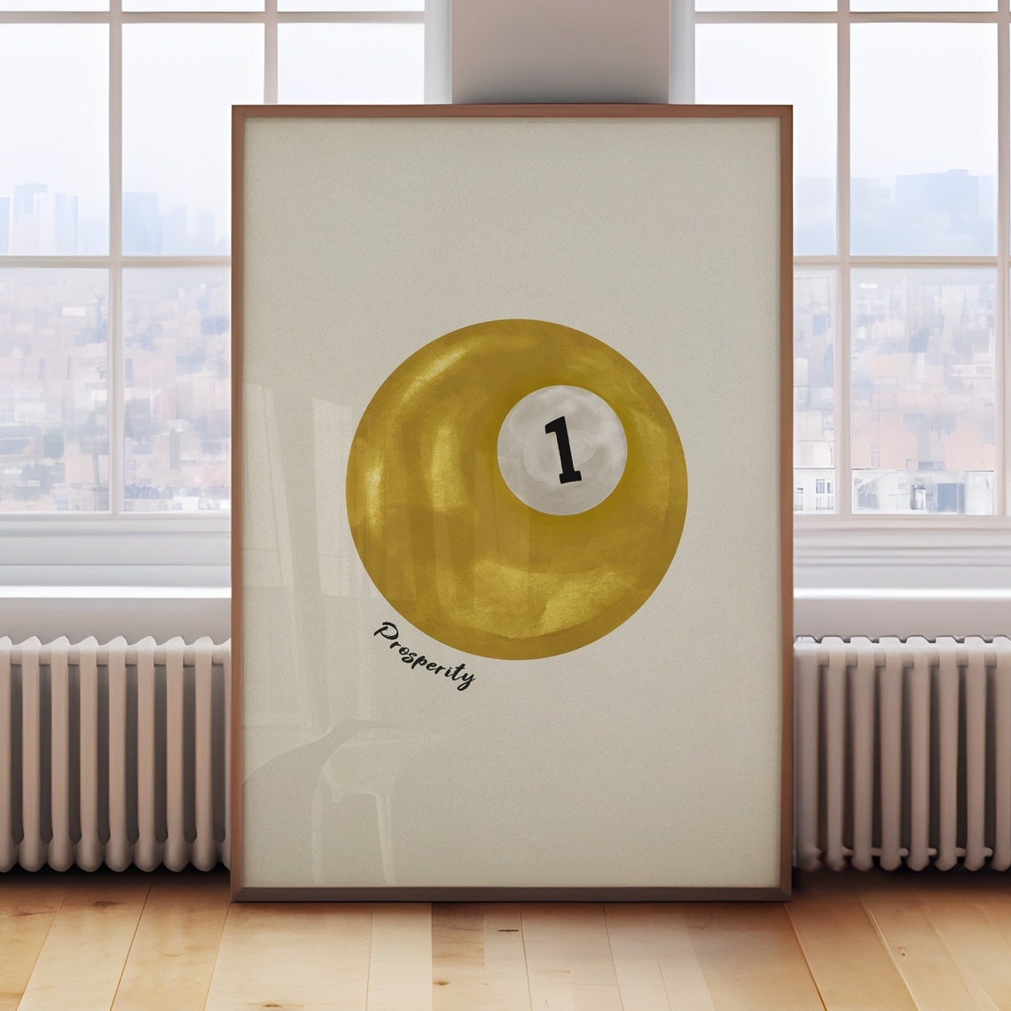 Golden Lucky Number 1 Pool Ball Prosperity Retro Wall Poster