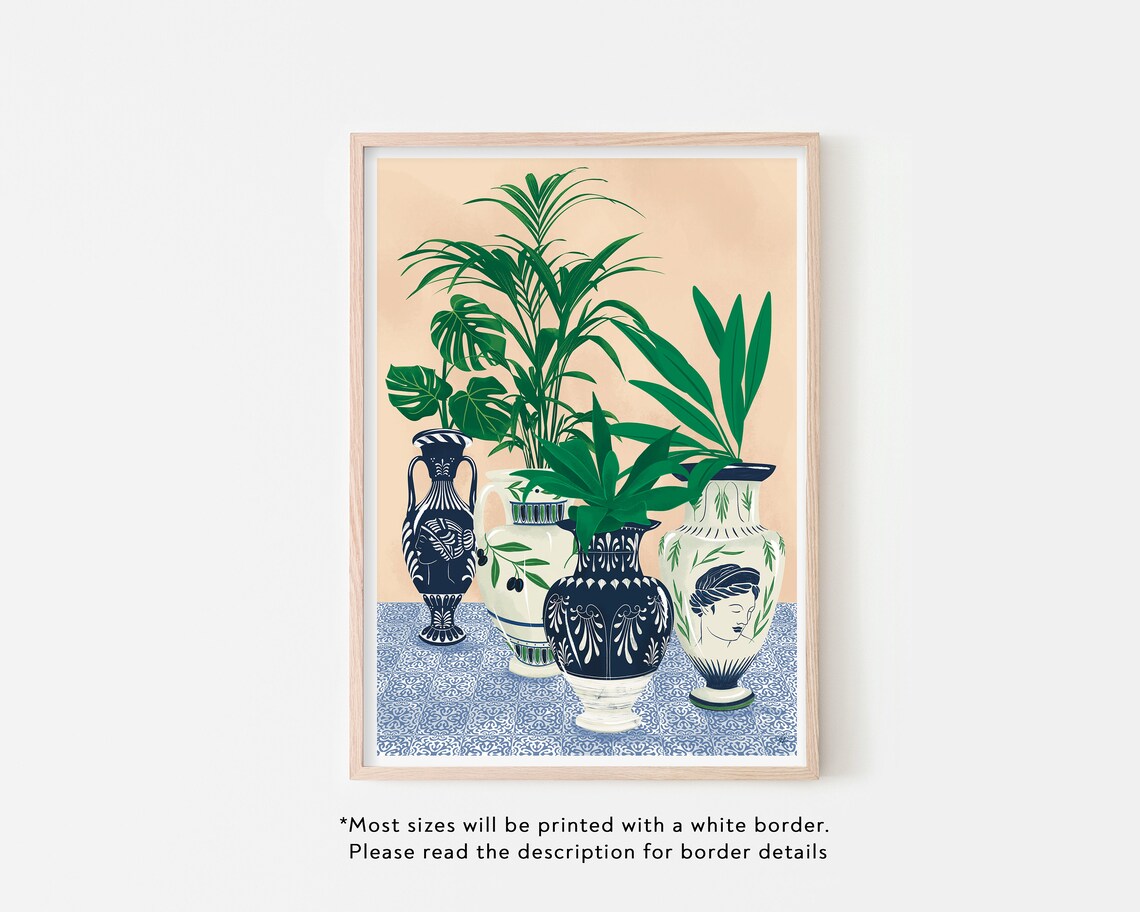Greece Art Print, Greek Pottery and Potted Plants - Image 2