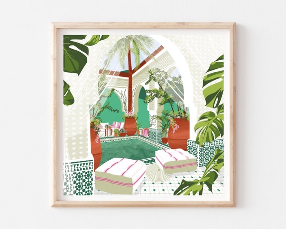 Morocco Art Print, Marrakesh Mosaic Riad Pool