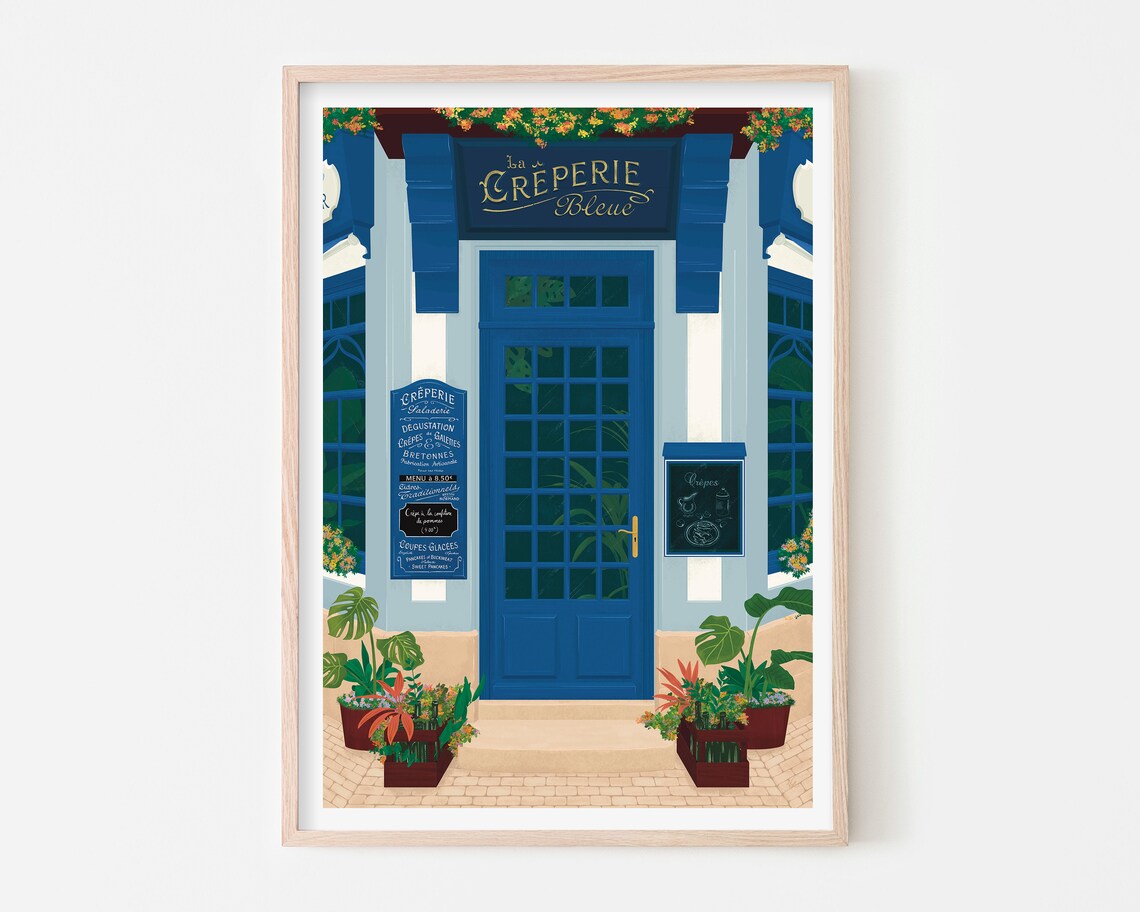 Blue Creperie In Paris, Parisian Cafe Art Print