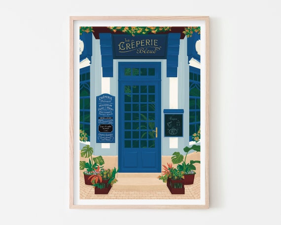 Blue Creperie In Paris, Parisian Cafe Art Print
