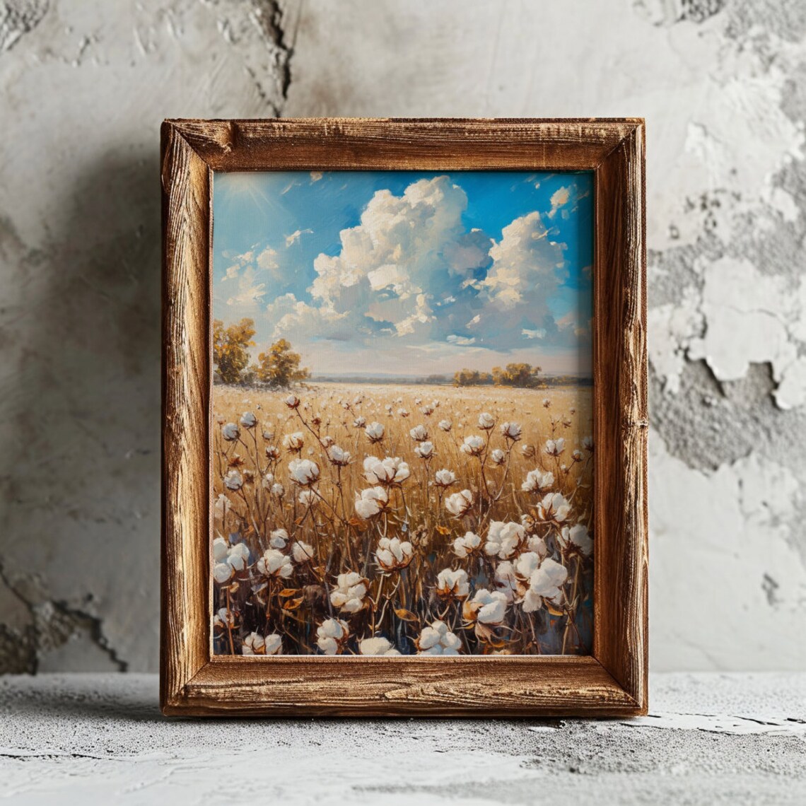 Golden Cotton Field Bright Sun Summer Farm Landscape Oil Art Poster - Image 2