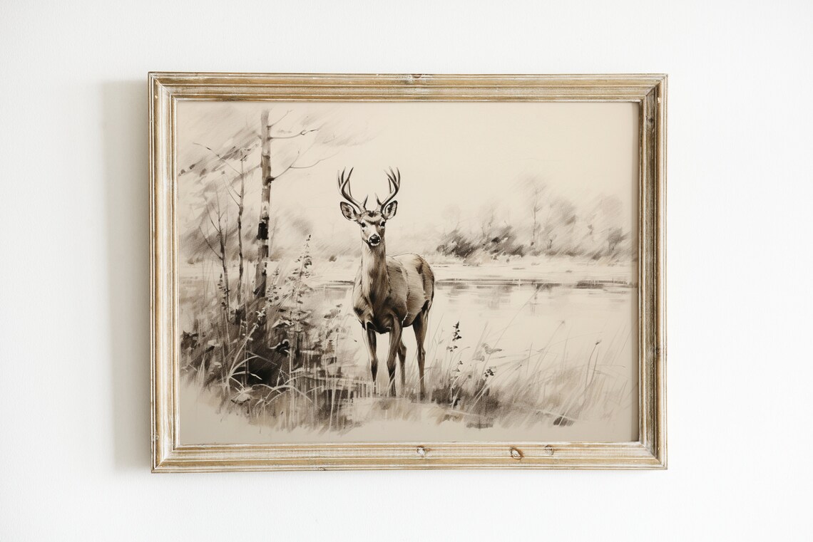 Vintage Deer Sketch Art Print, Rustic Farmhouse - Image 2