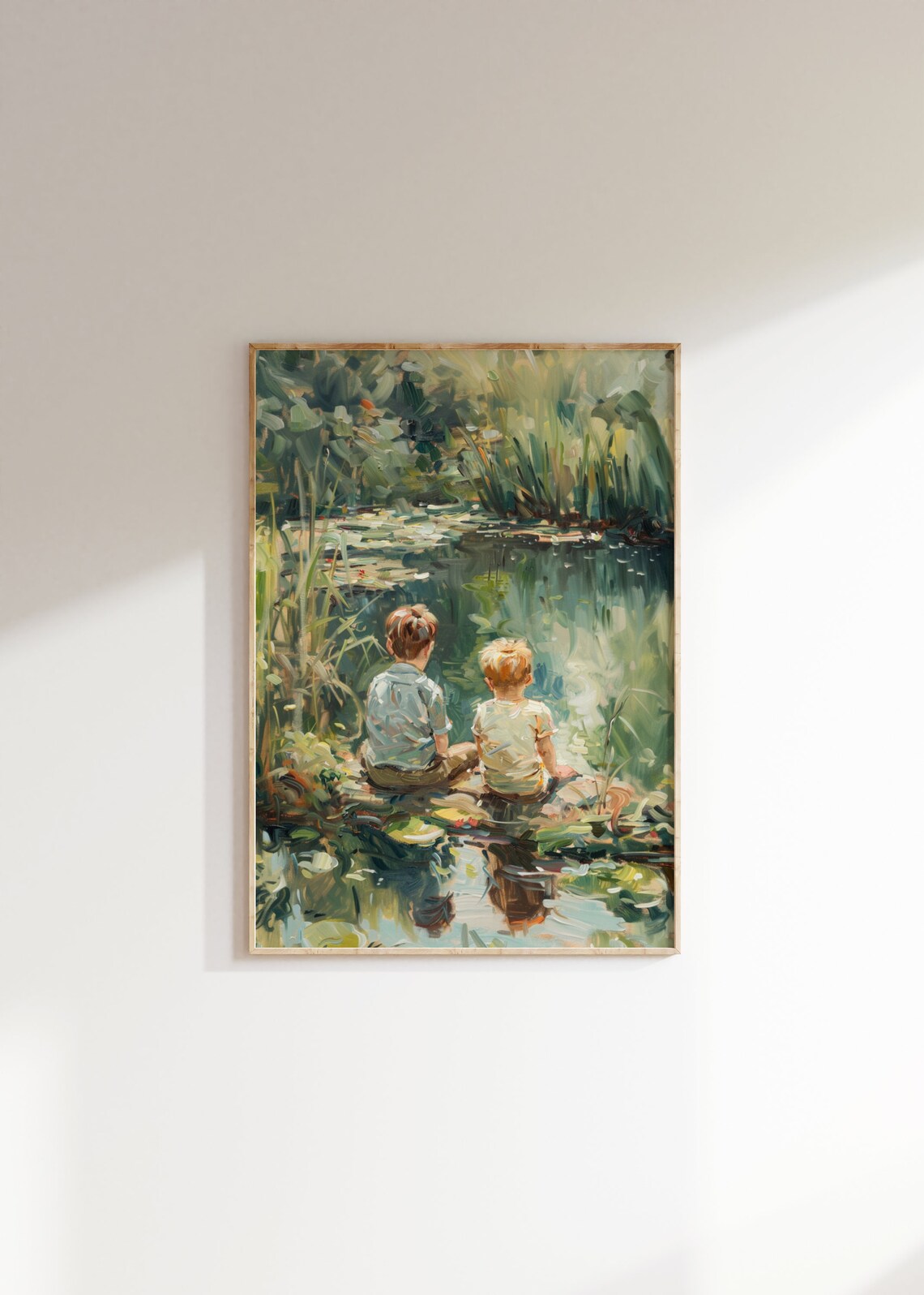 Boy By Pond Vintage Art Print, Nursery Decor Farmhouse - Image 2