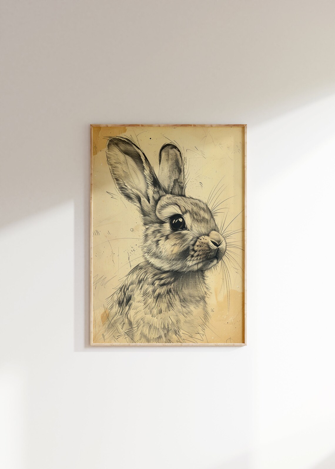 Vintage Rabbit Head Pencil Sketch Sepia Bunny Wildlife Print - Image 2